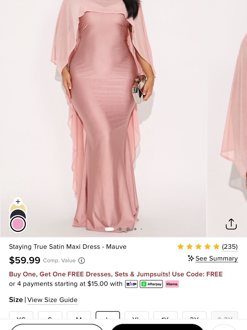 Fashion Nova Mauve Satin Maxi Dress with Sheer Capelet